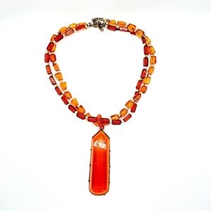 Orange Beaded Costume Statement Necklace